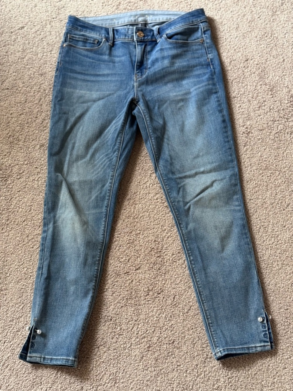 White House Black Market Women's Light Blue Skinny Jeans with Ankle Buttons